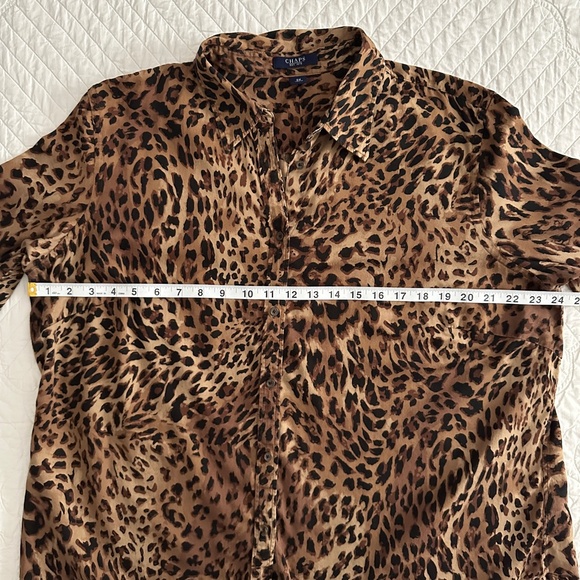 Chaps Cheetah Leopard Animal Print Button Down Blouse Shirt 2X - Picture 6 of 10